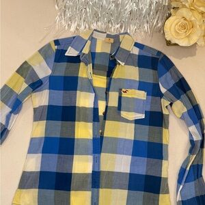 Hollister Blue and Yellow Plaid Button Down Shirt